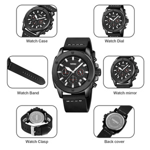 Montre chronographe ronde pour homme, bracelet en cuir de luxe, montre à quartz étanche 30M, montres en gros - Product Image 3