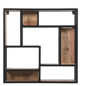 Estante de pared de diseño en hierro/madera, negro, con acabado PC/Mango Ar, de la colección de muebles de metal/madera de mango, a precio mayorista. - Product Image 1