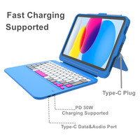 Clavier filaire bleu OEM/ODM avec étui en TPU pour iPad, compatible charge rapide 30W, Type-C, antichoc, support réglable, porte-crayon