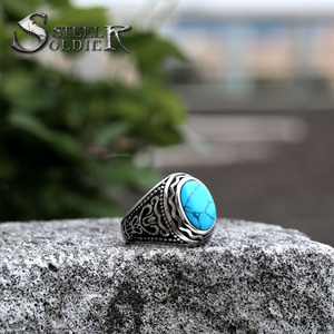 Bague en acier inoxydable SS8-742R Steel Soldier Norse Talisman Rune Tiger Eye Turquoise Stone pour <span class=keywords><strong>homme</strong></span>, <span class=keywords><strong>bijoux</strong></span> de <span class=keywords><strong>mode</strong></span> de haute qualité - Product Image 2