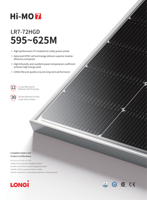 Panneaux solaires Longi HiMo 7 LR7-72HGD 595W 600W 605W 610W 615W 620W 625W Modules solaires bifaciaux à double vitrage à cellules monocristallines