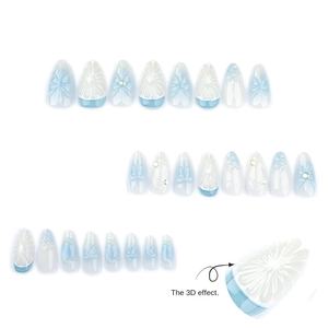 3D <span class=keywords><strong>almendra</strong></span> medio acrílico prensa <span class=keywords><strong>uñas</strong></span> hecho a mano azul prensa <span class=keywords><strong>uñas</strong></span> limón flor arco diseño 24 Uds reutilizable para verano diario - Product Image 3