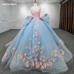 Robe de soirée élégante sans manches, col rond, fleurs, style robe de bal, Jancember DY9510 - Product Image 1