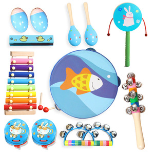 Lot de 13 instruments de percussion en bois avec xylophone, tambourin, maracas et clochettes pour l'éducation musicale des enfants - Product Image 5