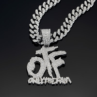 Collier pendentif familial OTF plaqué or 14 carats, chaîne cubaine glacée, style hip-hop graffiti, pendentif personnalisé nom/lettre en alliage de zinc