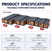 Maison conteneur pliable et extensible à double aile de 10 pieds, haute résistance au vent, avec 1 chambre et douche séparée, type cabine-garde-garage