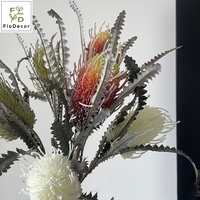 Fleur artificielle de protée blanche floquée de haute qualité, 85 cm, à 2 têtes, avec plante verte, pour la décoration de la maison, de Noël et de mariage