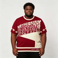 Pull tricoté personnalisé pour homme à manches courtes, jacquard lettres grecques, broderie éléphant sur manches, col rond