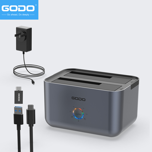 GODO Dual Bay USB 3.0 Type C SATA 2.5 3.5 Inch LED Indicator External Storage Hard Drive Docking Station HDD Dock SATA Dock