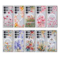 Étui de téléphone rigide de luxe à motif de fleurs violettes magnétiques pour Samsung Galaxy S24 FE Ultra, matériau PC, antichoc, impression professionnelle S27