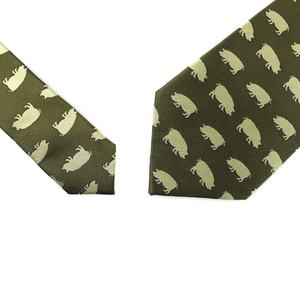 Corbatas de hombre al por mayor de China moda hecha a mano microfibra poliéster personalizado Jacquard tejido cerdos verde oliva animal motivo corbata - Product Image 3