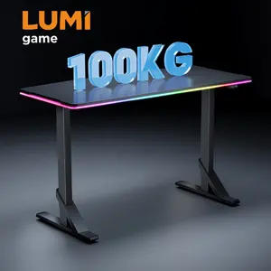 GMD11-KP01 โต๊ะเล่นเกมไฟ RGB สําหรับงานหนักปรับความสูงได้โต๊ะเกมขนาดใหญ่สําหรับคอมพิวเตอร์พีซีสีดํา