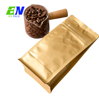 Sac à café noir mat à fond plat avec fermeture éclair latérale et valve de dégazage unidirectionnelle pour grains de café