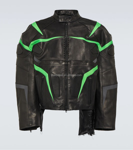 แจ็คเก็ตหนังแท้ 100% มีช่องซิปด้านใน แจ็คเก็ตหนังสไตล์เรซซิ่งสุดหรูสำหรับทุกเพศ  แจ็คเก็ตหนังสไตล์วินเทจสำหรับผู้ชาย แจ็คเก็ตไบค์เกอร์ทรงโอเวอร์ไซส์ - Product Image 2