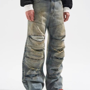 Jeans Vaqueros Anchos de Estilo Vintage, Lavados, Desgastados, Rotos, de Múltiples Secciones, para Hombre - Product Image 2