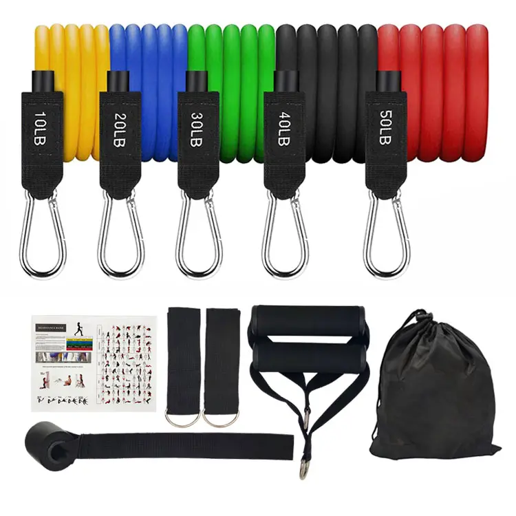 Gym Tools 11Pcs Resistance Bands set 150lbs Pull Rope Gym equipment Exercise Workout Fitness sports with handles custom logo