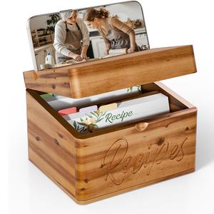 Acacia <strong>Recipe</strong> <strong>Box</strong> with 100 Cards 4x6 Dual Slot 2 Compartment Wooden Organizer No Assembly - Product Image 1