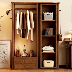 Perchero <span class=keywords><strong>de</strong></span> <span class=keywords><strong>Madera</strong></span> <span class=keywords><strong>de</strong></span> Estilo Chino Clásico para Dormitorio, Perchero Giratorio con Espejo para el Hogar, Armario <span class=keywords><strong>de</strong></span> Almacenamiento y Secado - Product Image 2