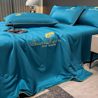 Couette rafraîchissante en soie glacée pour l'été avec garnissage antibactérien, style minimaliste moderne, ensemble de literie lavable quatre pièces pour usage domestique