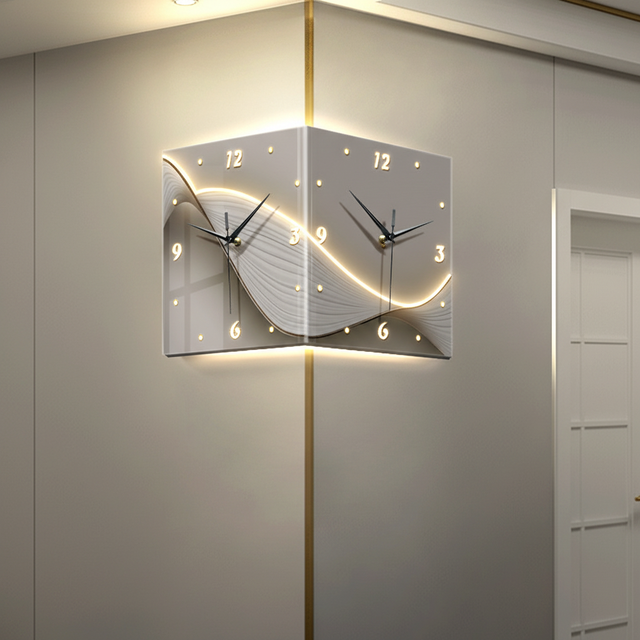 Modern LED Corner Wall Clock L Shape Illuminated Timepiece 3D Textured Surface Silent Quartz Movement for Living Room Home Decor