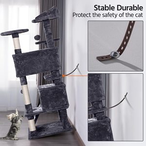 Poste para rascar para gatos, torre de árbol, muebles de condominio, casa para mascotas, juego con postes de sisal para rascar, hamaca, escalera - Product Image 4