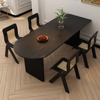 Table à manger en bois de frêne massif de style Wabi-Sabi, table à manger demi-ronde en bois noir