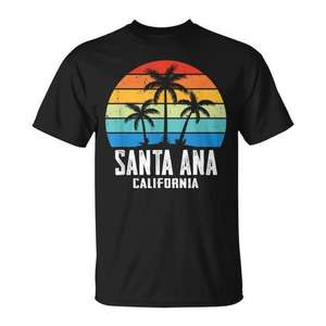 Santa Ana California T-Shirt Vintage Palm Tree Sunset Design Unisexe Taille adulte - Product Image 1