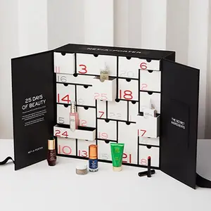 Custom 24 Drawers Xmas Empty Cardboard Paper Gift Beauty Cosmetic Packaging Countdown Christmas Advent Calendar Box