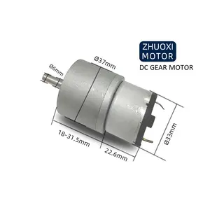 ZHUOXI มอเตอร์เกียร์ขนาด37มม. 24V DC,มอเตอร์แปรงแรงบิดไฟฟ้ารอบต่ำ Rpm มอเตอร์ไมโคร12V DC