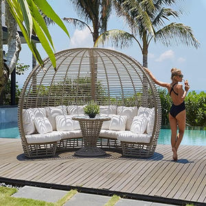 เก้าอี้ชายหาดหวายกว้างพิเศษพร้อมหลังคากันน้ำเฟอร์นิเจอร์สวนสำหรับสระว่ายน้ำคาบาน่าวิลล่าโรงแรม - Product Image 3