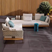 Ensemble de canapés d'extérieur en rotin PE et teck, canapé de loisirs en tissu imperméable pour villa, hôtel, patio, cour