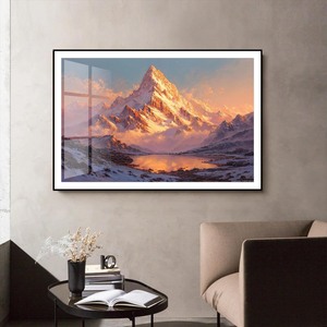 Póster en lienzo con impresión de acuarela de paisaje de lago y montaña al <span class=keywords><strong>atardecer</strong></span> dorado, decoración para el hogar - Product Image 2