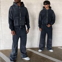 Ensembles de sweats à capuche zippés pour hommes, personnalisés avec strass et effet délavé, style streetwear, de fabricant de vêtements, survêtements épais et oversize pour hommes