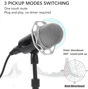 ไมโครโฟนคอนเดนเซอร์แบบ USB แบบมีสายคาร์ดิโอด์น้ำหนักเบาแบบพกพา ตอบสนองความถี่ 50Hz-16KHz สำหรับการประชุมการเล่นเกมบนคอมพิวเตอร์ - Product Image 3