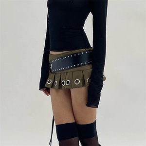 Punk Style <strong>Low</strong> <strong>Rise</strong> Mini <strong>Skirt</strong> With Leather Belt Hot Sexy Super Short Pleated <strong>Skirts</strong> Women - Product Image 2