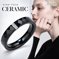 Bagues en céramique facettées bleu foncé haute technologie avec zircon transparent dans un serti en acier inoxydable, bijoux cadeau de mariage, vente en gros OEM ODM