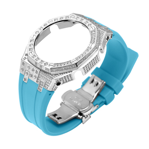 Kit de modification <span class=keywords><strong>GA2100</strong></span> : Lunette métallique pour GA 2100 + Bracelet en silicone + Boîtier de montre en acier inoxydable avec étoiles et diamants + Bracelet <span class=keywords><strong>GA2100</strong></span> - Product Image 2