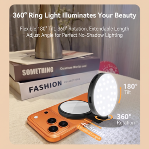 Lampe d'appoint magnétique professionnelle pour téléphone portable, mini lumière vidéo LED avec support rétractable et miroir de maquillage pour le streaming en direct - Product Image 5