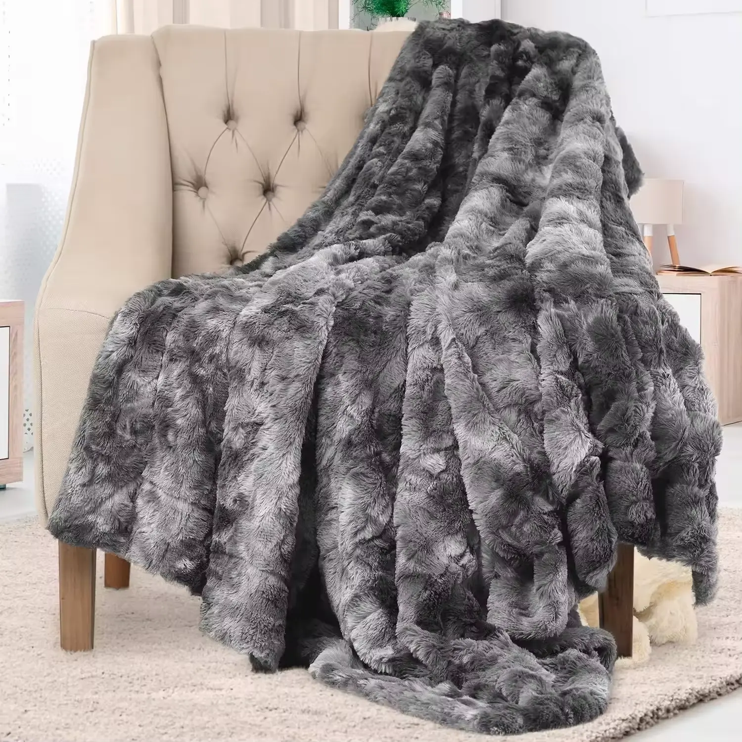 Luxury Soft Faux Fur Throw White and Leopard Print Design Faux Fur blanket for winter Throw Soft Comfort Blanket for bed sofa