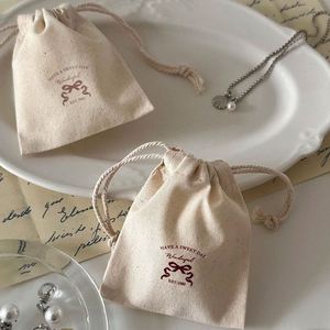 Recyclable Cotton Doubled <b>Drawstring</b> <b>Pouch</b> Custom Logo Printed Muslin Dust Bag - Product Image 2