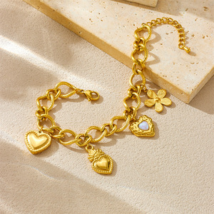 Heart Shape Flower Charm Bracelet Zinc Alloy Unisex Jewelry Gift B1642 - Product Image 3