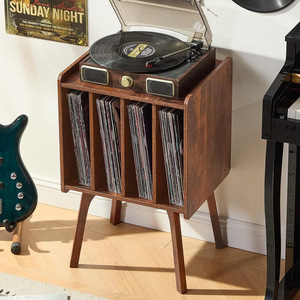 Estante de madera para almacenamiento de discos con estante giratorio para álbumes de vinilo y CD, color marrón - Product Image 2
