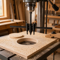 Cutter à cercles en bois réglable 30-200 mm, double lame, design équilibré, queue hexagonale, guide central, acier au carbone, finition oxyde noir