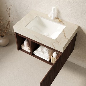 Mobile da Bagno <span class=keywords><strong>EIDEN</strong></span> 30 Pollici con Lavabo, Armadietto Sospeso, Top in Pietra Sinterizzata Crema con Venature Dorate e Lavabo in Ceramica - Product Image 2