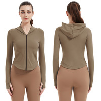 Veste de sport à capuche avec fermeture éclair pour femmes printemps et été haute élasticité séchage rapide veste de Yoga formation veste de course