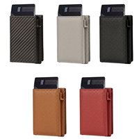 Portefeuille minimaliste bifold en cuir PU et fibre de carbone, porte-cartes escamotable, étui à cartes en aluminium métallique pour hommes – Vente en gros