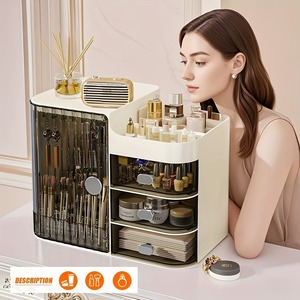 [US Stock] 3 <b>Drawer</b> <b>Makeup</b> Organizer with Mirror No Assembly Plastic Cosmetic Storage Cabinet Countertop Bathroom Vanity Storage - Product Image 3