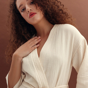 Accappatoio da <span class=keywords><strong>Donna</strong></span> in Puro Cotone Color Albicocca, Elegante e Traspirante, per Hotel, Pensioni e Abbigliamento da Casa. - Product Image 4