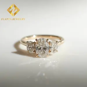 Custom Jewelry Luxury Diamond Ring 10K Real White Gold 3 Oval Cut Moissanite Engagement Ring Crushed Iced Design For Women