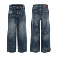 Nouveau style américain rétro, jeans délavés et déchirés, coupe ample et droite - Pantalons longs décontractés à jambes larges tendance pour hommes et femmes